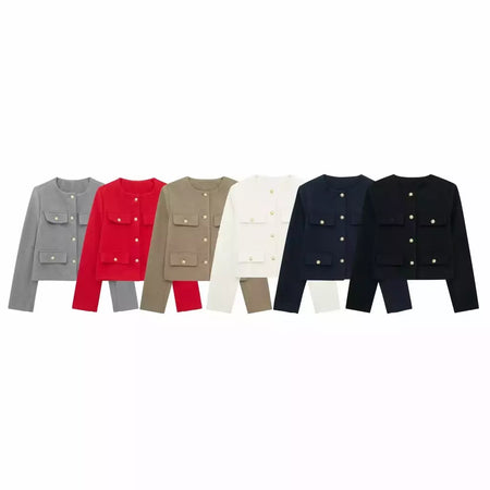 TRAF-Casaco Cropped feminino com botão dourado, blazer bomber, streetwear chique, blusa de casacos femininos, moda primavera, 2022