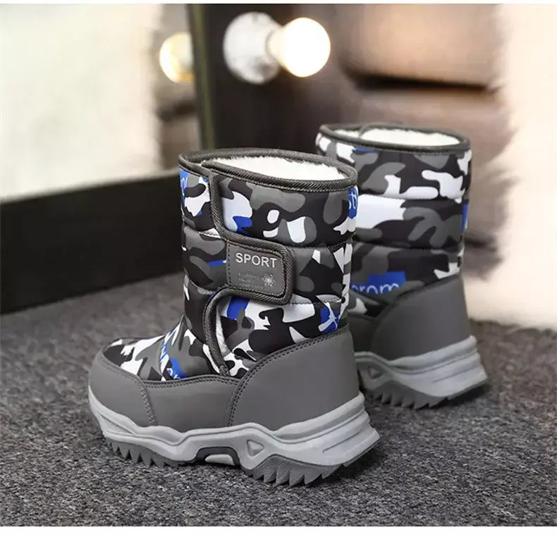 2023 inverno crianças sapatos de pelúcia tecido impermeável antiderrapante sapatos da menina sola de borracha botas de neve moda quente botas ao ar livre