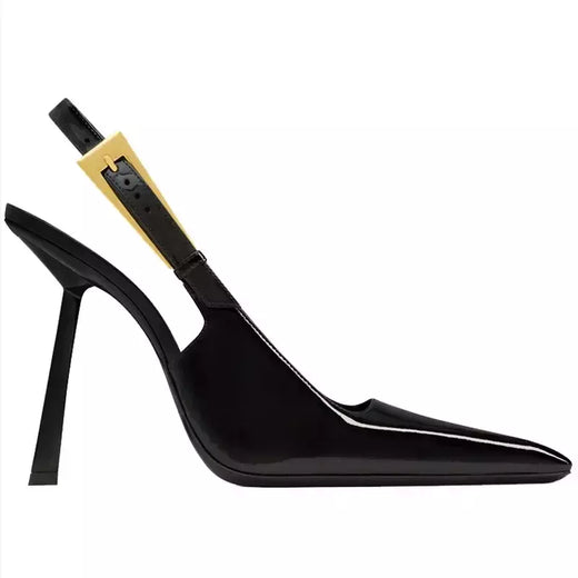 Salto agulha pontiagudos para mulheres, bombas de couro envernizado, sandálias mula, sapatos elegantes de escritório, sexy e elegante, verão, 2024