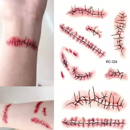 Etiqueta temporária do tatuagem do Dia das Bruxas, horror, sangrento, ferida, zumbi, cicatriz, impermeável, diy, festa, maquiagem, criança, adulto, diy