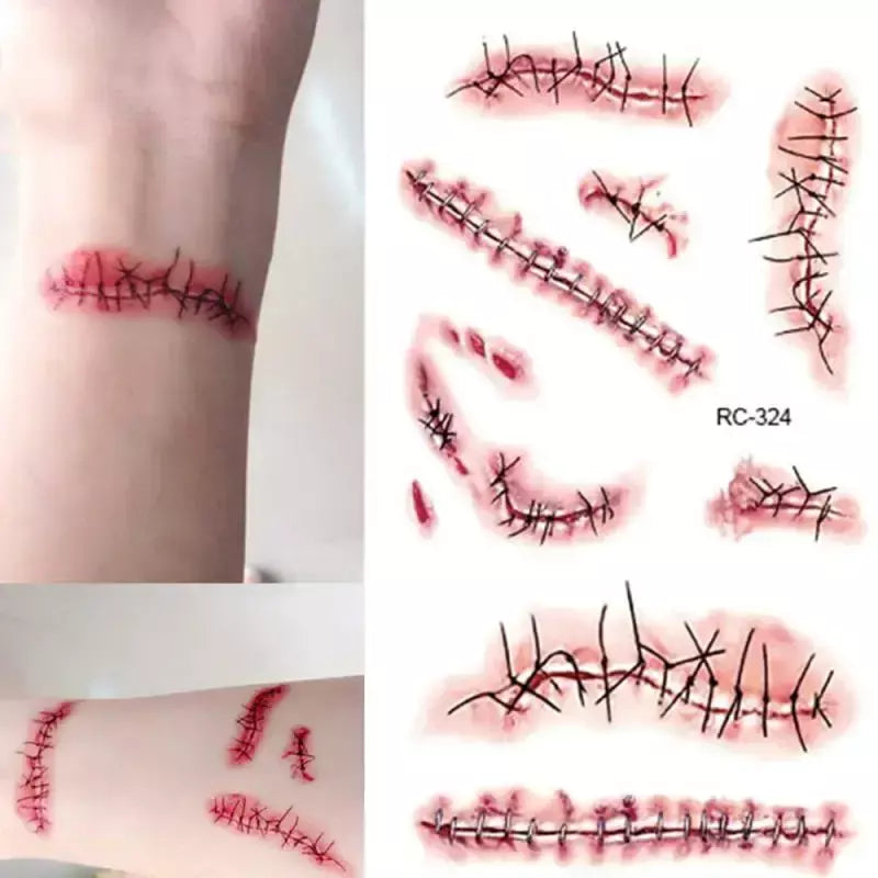 Etiqueta temporária do tatuagem do Dia das Bruxas, horror, sangrento, ferida, zumbi, cicatriz, impermeável, diy, festa, maquiagem, criança, adulto, diy