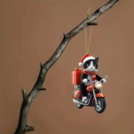 Motocicleta gato acrílico pendurado decoração árvore de natal carro 2d plana equitação gatinho pendurado ornamento dos desenhos animados pingente para natal
