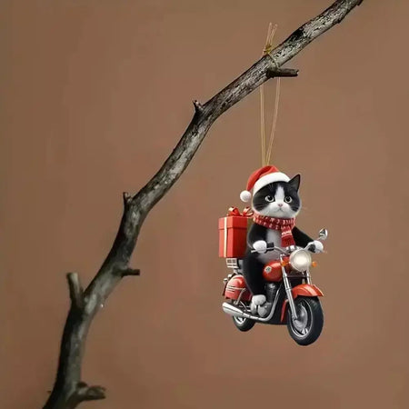 Motocicleta gato acrílico pendurado decoração árvore de natal carro 2d plana equitação gatinho pendurado ornamento dos desenhos animados pingente para natal