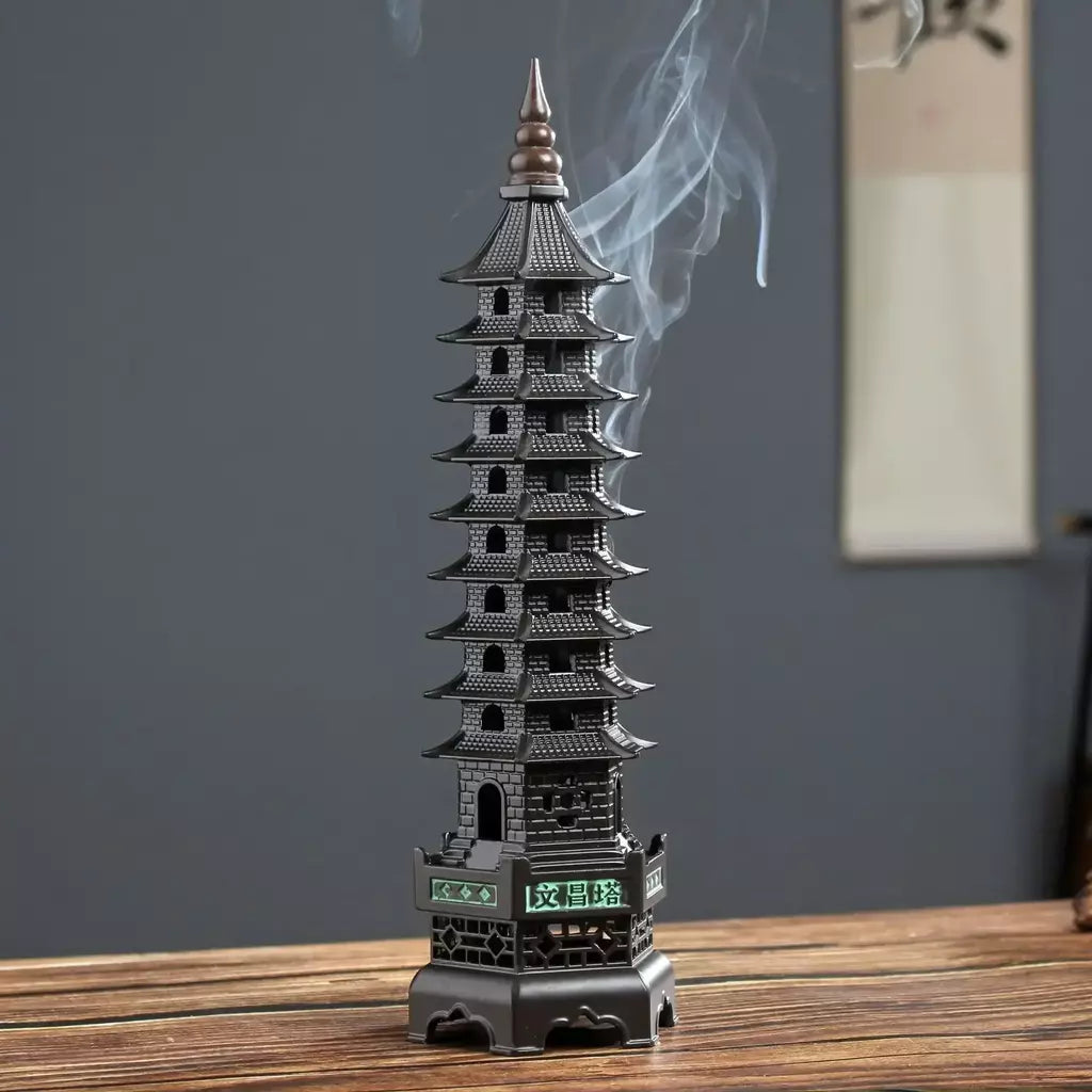 Queimador de incenso de liga chinesa, decoração tradicional cultural para casa, arquitetura, nove histórias, torre wenchang, sala de estar, escritório, ornamentos