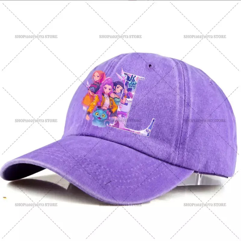 Kpop demônio caçador chapéu carta A-Z boné de beisebol para mulheres verão ajustável chapéu de sol anime bonito retro sunbonnet adulto chapelaria presente