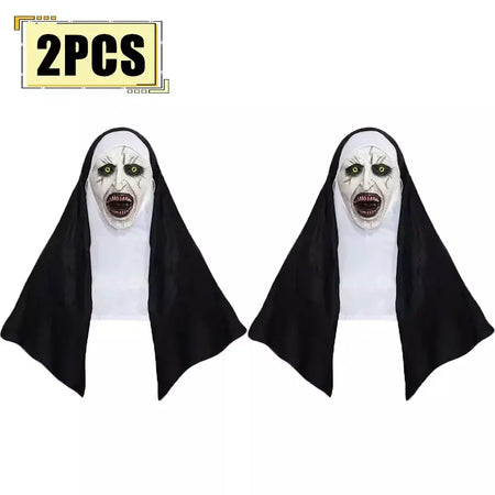 Horror a freira máscara cosplay assustador demônio sangrento fantasma rosto máscaras de látex com lenço festa de halloween traje adereços deluxe