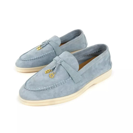 Sapatos de mula de camurça antiderrapante para mulheres, sapatos para dirigir, pingente de metal, marca de luxo, moda casual confortável, Le Fu
