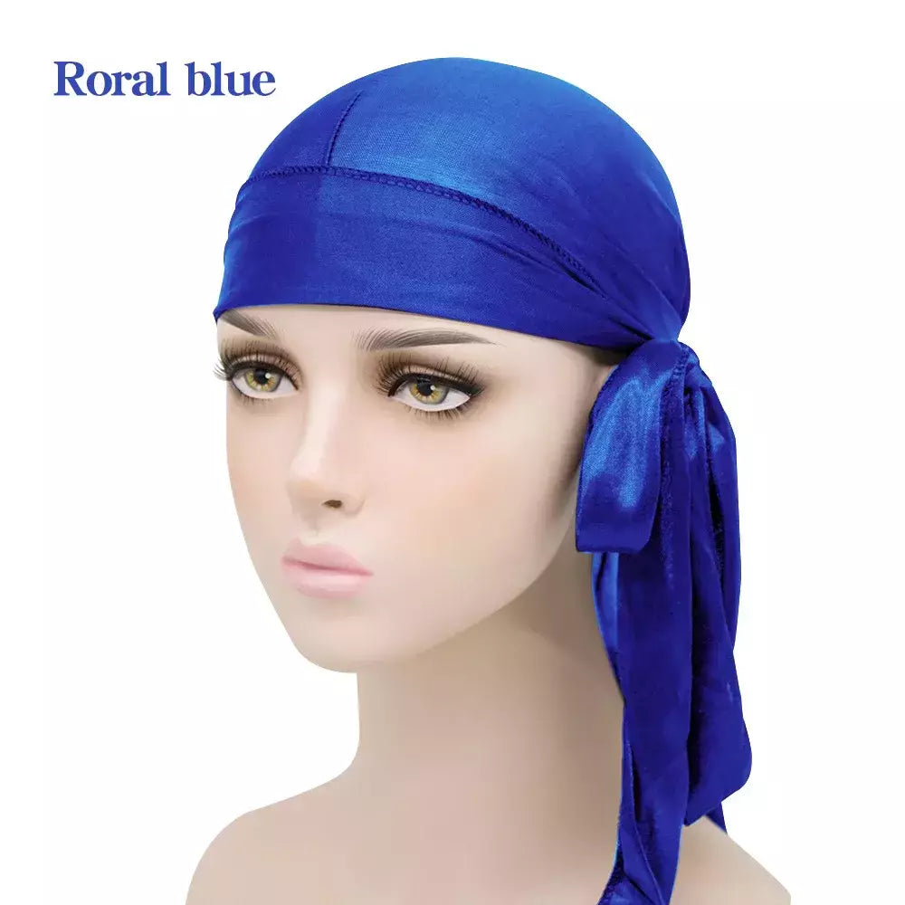Respirável cauda longa Doo Rag para homens, seda Durag, chapéu bandana turbante, bandana, novo, 1-4pcs