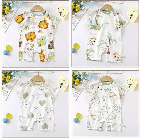 Bonito dos desenhos animados do bebê macacão verão de manga curta algodão fino recém-nascido roupas infantis bodysuit meninos meninas rastejando roupas macacão