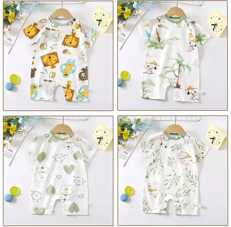 Bonito dos desenhos animados do bebê macacão verão de manga curta algodão fino recém-nascido roupas infantis bodysuit meninos meninas rastejando roupas macacão