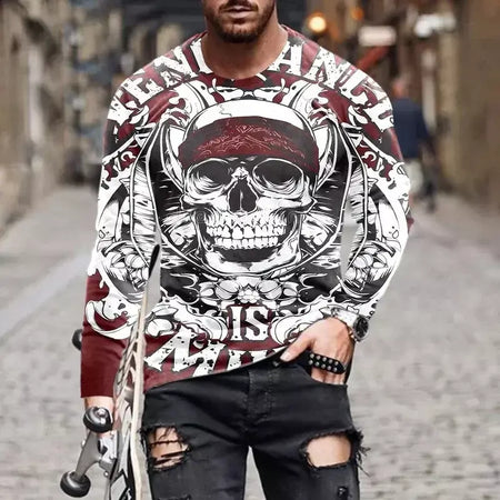 Crânio masculino gráfico t-shirts manga longa esqueleto impressão 3d rua homem t camisa outono o-pescoço casual y2k topo roupas masculinas de grandes dimensões