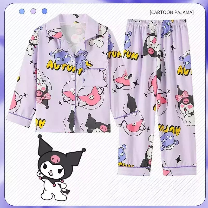 Sanrio Cinnamon Kuromi Pijama infantil, pijama solto, cardigã casual, manga longa, minha melodia, roupas de anime kawaii, gola aleta