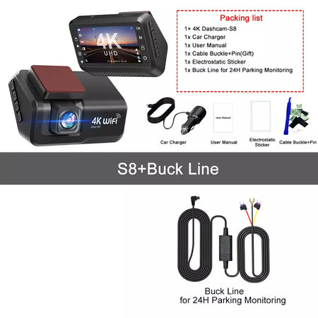 Kocam 4K UHD Dash Cam WiFi Carro DVR Dianteira e Traseira Lente Dupla Câmera Auto para Carro com Visão Noturna 24H Monitor de Estacionamento Caixa Preta