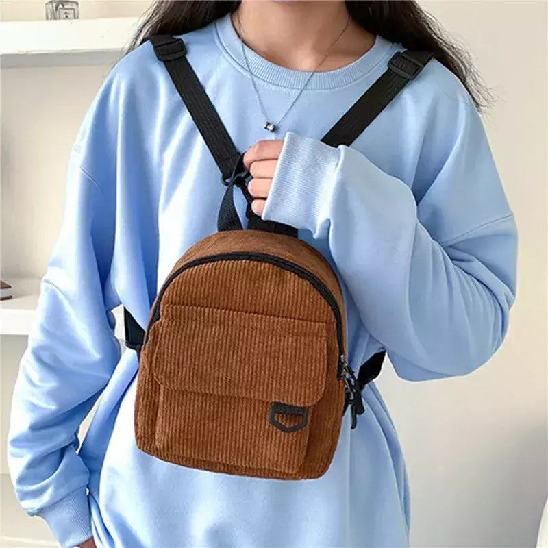 Mini mochila feminina, mochila escolar de veludo simples pequena, grande capacidade, mochila feminina durável, monocromática, casual, viajando, moda