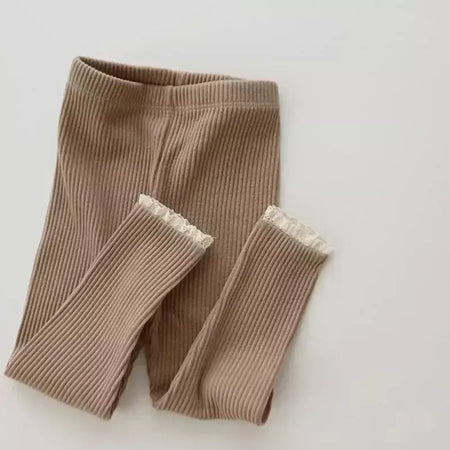 Outono novo bebê com nervuras rendas leggings menina da criança casual calças de algodão menino infantil sólido kintted calças criança calças de fundo