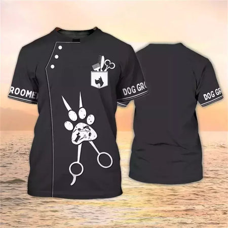 Dog Groomer's T-shirts para homens e mulheres, Pet Grooming Uniformes, Tops roupas, canino, veterinário, cabeleireiros, trabalho canino, 2024