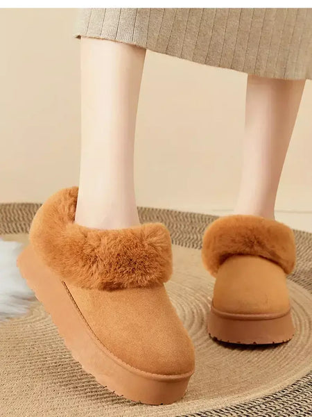 Botas de neve de fundo grosso feminino outono inverno novo estilo casual quente velo forrado pão sapato de algodão transfronteiriço