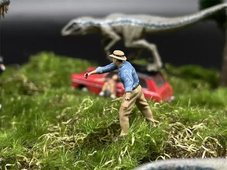 Resina Modelo do Mundo Jurássico, Parque dos Dinossauros, Ranger Homem, Mulher e Criança Figuras, Diecast Alloy Car, Cena em Miniatura Dioramas, Escala 1:64