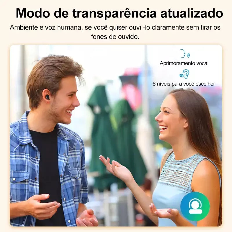 QCY-HT07 ANC Fones De Ouvido Sem Fio, Auscultadores HiFi, Cancelamento de Ruído, Earbuds TWS, 6 Microfone, Chamada AI HD, Reprodução 32H, 40dB, Bluetooth 5.2