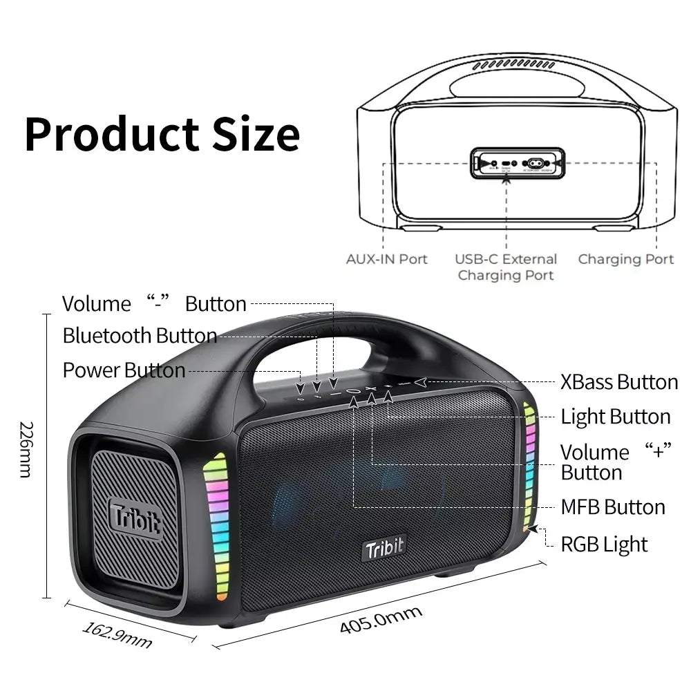Tribit portátil bluetooth alto-falante 90w stormbox explosão ao ar livre sem fio alto-falante ipx7 à prova dwaterproof água festa acampamento alto-falante 30h playtime