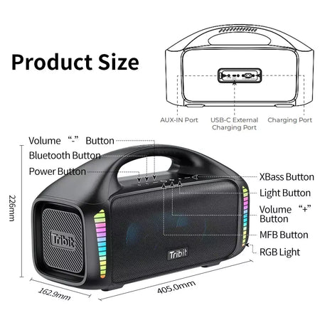 Tribit portátil bluetooth alto-falante 90w stormbox explosão ao ar livre sem fio alto-falante ipx7 à prova dwaterproof água festa acampamento alto-falante 30h playtime