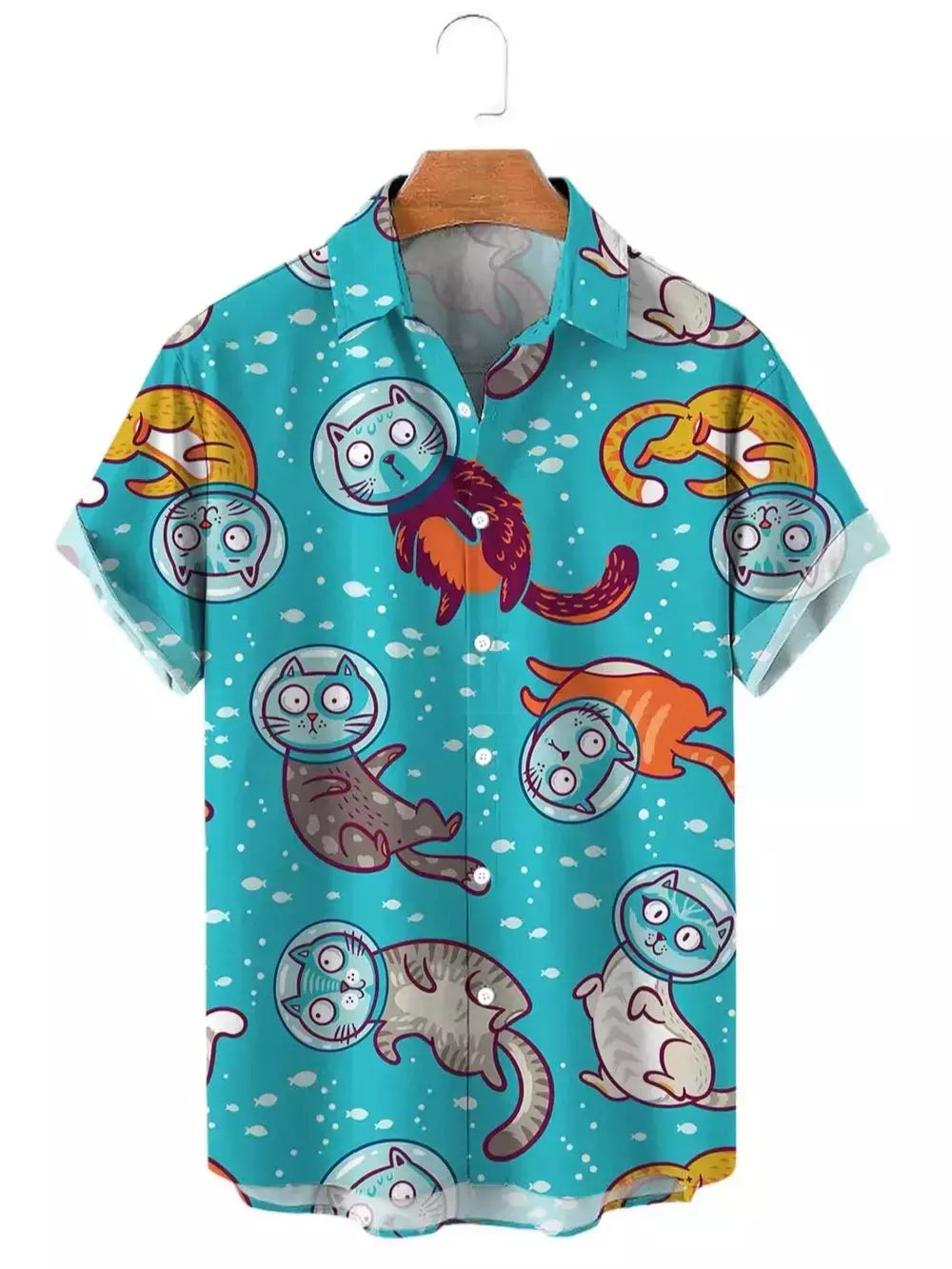 Camisa havaiana dos desenhos animados de anime masculino, Tops de manga curta, roupas casuais masculinas, rua, animais, gatos, retrô, 3D Tees, verão