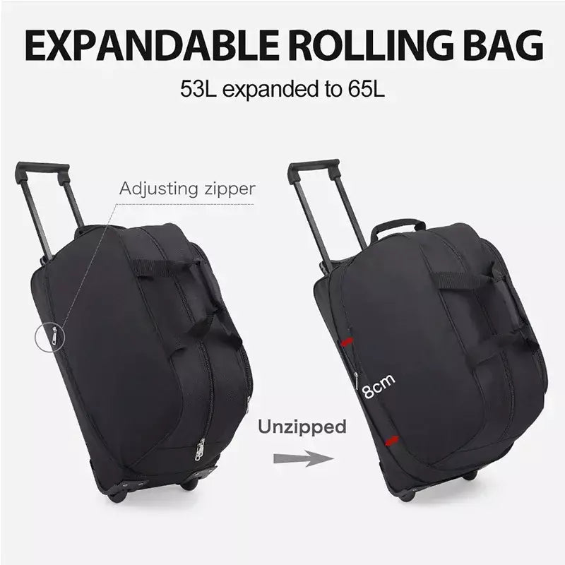 OIWAS-mochila masculina com carrinho, mala de rolamento dobrável, repelente de água, bagagem de mão com rodas, bolsa de mão, pacote de expansão de 56 litros