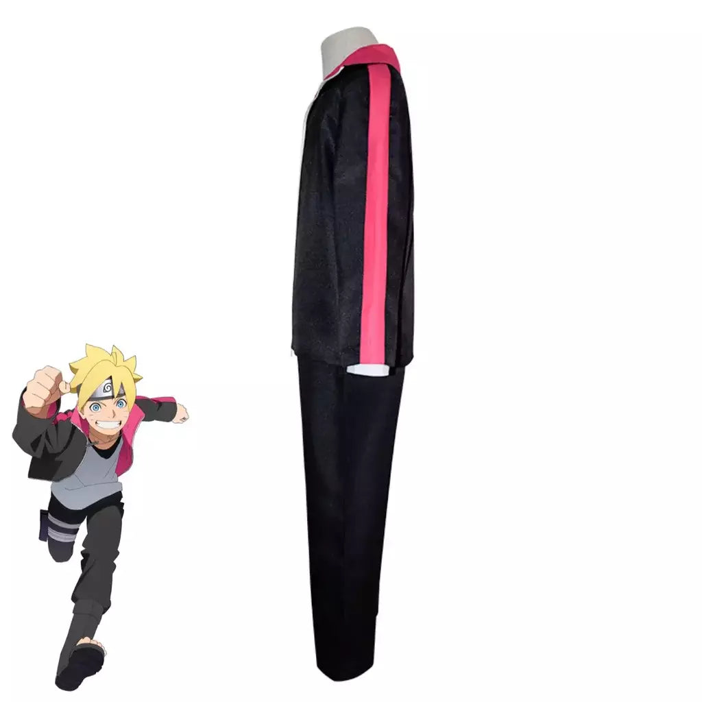 Anime uzumaki boruto cosplay traje ninja preto mangas compridas casaco calças peruca adulto crianças homem mulher halloween carnaval terno