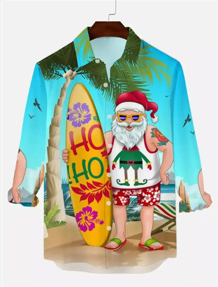 2024 novo estilo de natal papai noel camisa gráfica para homens casual vintage impressão 3d manga longa roupas feriados festa y2k topos