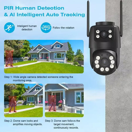 BELIA 4K 8MP Câmera de vigilância WiFi, zoom digital 4X, câmera IP PTZ ONVIF lente dupla, detecção humana AI, segurança externa ICSEE