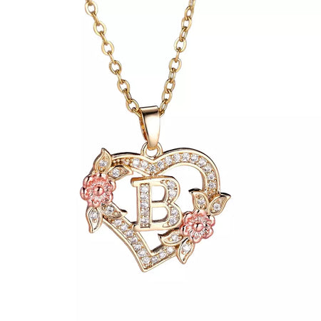 Venda quente oco amor flor 26 letras em inglês pingente de diamante senhora colar pingente personalizado moda clavícula corrente