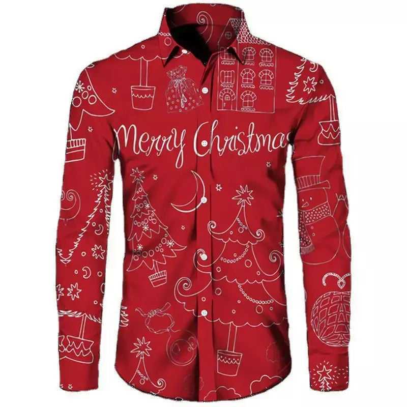 2024 novo estilo de natal papai noel camisa gráfica para homens casual vintage impressão 3d manga longa roupas feriados festa y2k topos