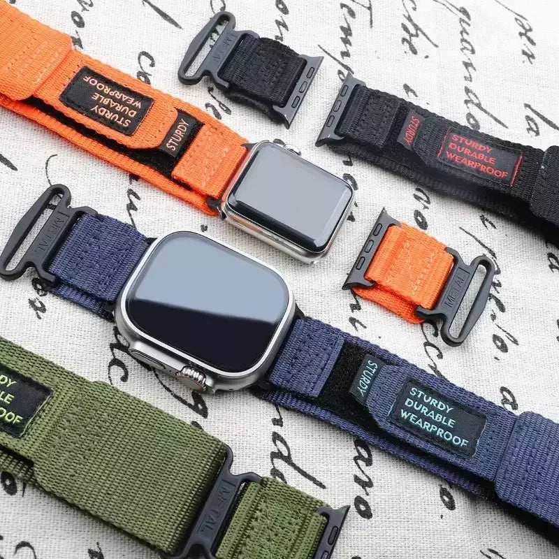 Banda de tecido de nylon para Apple Watch, compatível com as séries 9, 8, 7, 6, 5, 4, SE, Ultra2, 3, projetada para caber, 49mm, 42mm, 44 milímetros, 45 milímetros, 38 milímetros, 40 milímetros, 41 milímetros