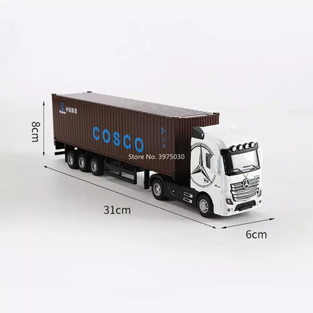 1:50 caminhão contêiner carros de brinquedo modelo fundido pneus de borracha veículo puxar para trás luz música carro em miniatura meninos presentes do festival