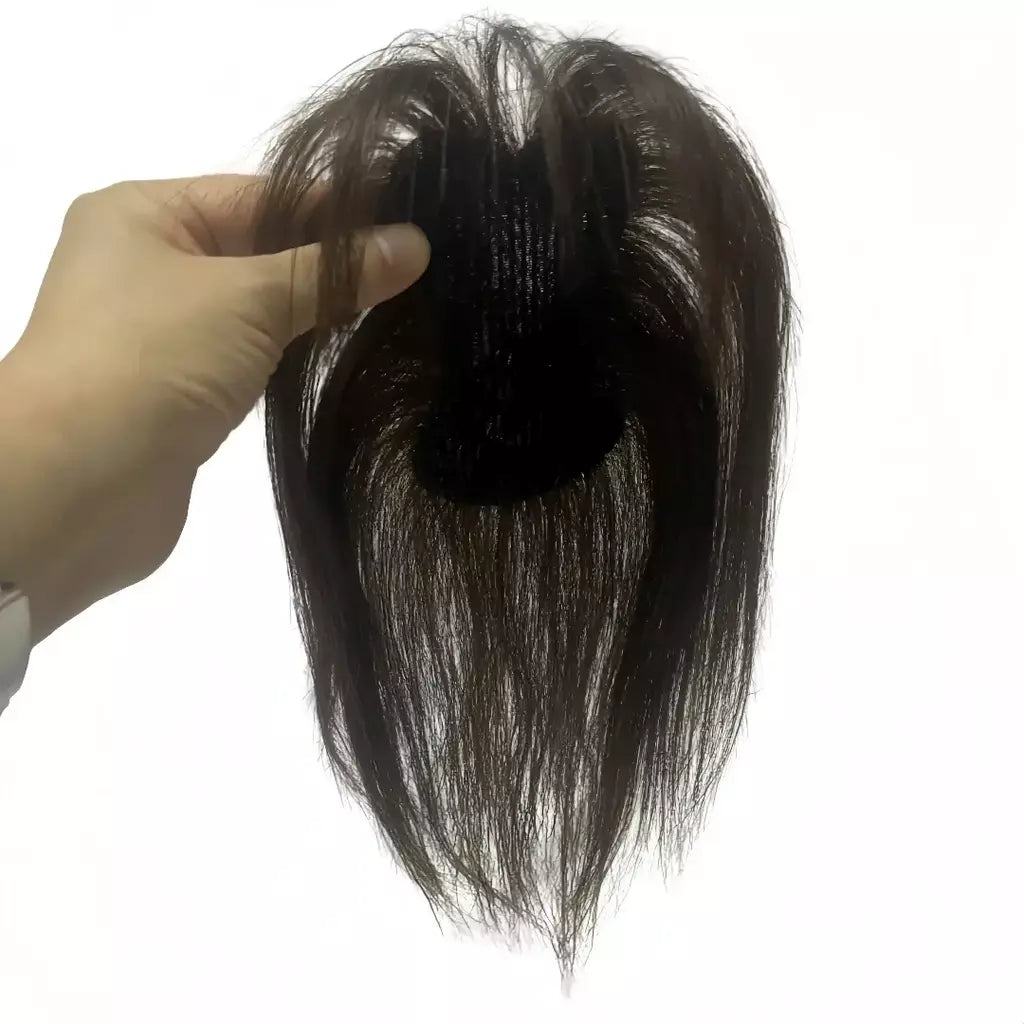 Nenhum clipes de cabelo humano franja francesa gancho e laço pasta mágica toppers para mulheres fácil de usar adesivos de costura remendos de cabelo extensão