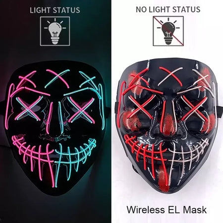 Neon sem fio led máscara de purga brilho no escuro cosplay máscara de terror halloween masquerade festa máscaras brilhantes engraçado vestir-se