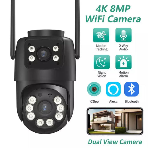 BELIA 4K 8MP Câmera de vigilância WiFi, zoom digital 4X, câmera IP PTZ ONVIF lente dupla, detecção humana AI, segurança externa ICSEE