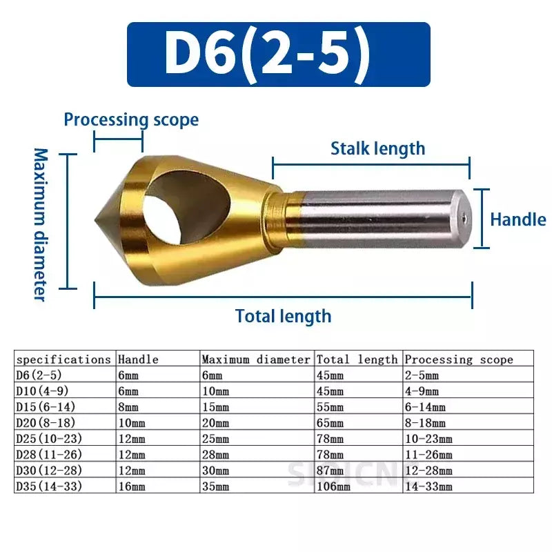 SLUGB Rebarbação Chanfradura Cortador Escareador Brocas Titânio Revestido Furo Suave Metal 90 Graus 1 PCS