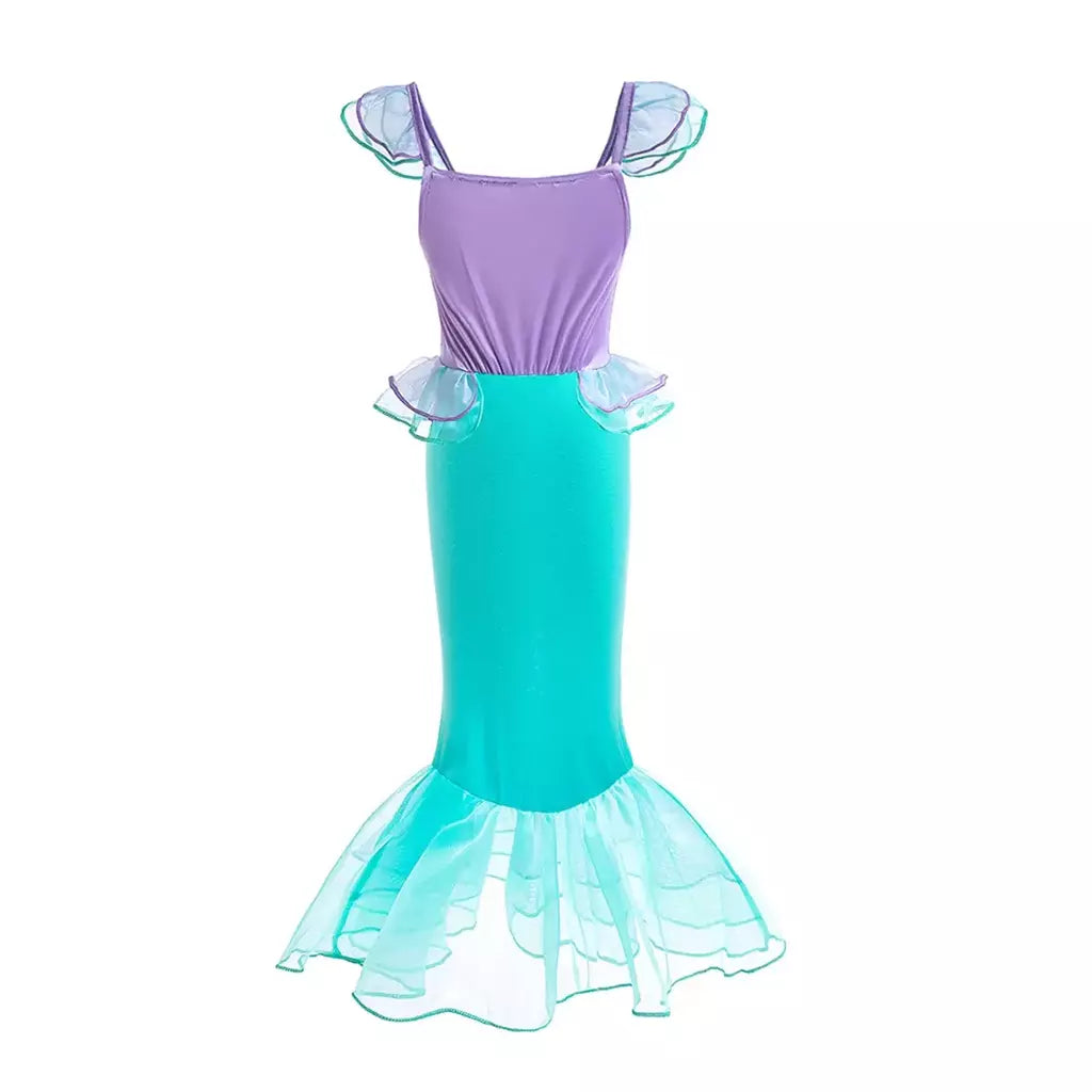 Meninas roxo-azul sereia ariel cosplay vestido de halloween vestido de festa de aniversário meninas praia vestido de férias