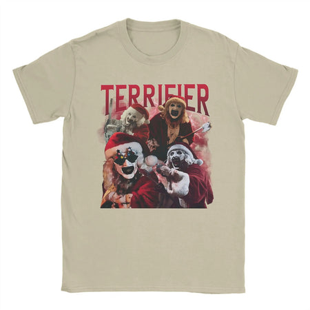 Arte engraçada os palhaços terrifier natal camiseta masculina em torno do pescoço puro algodão t camisas de manga curta camiseta impressa topos