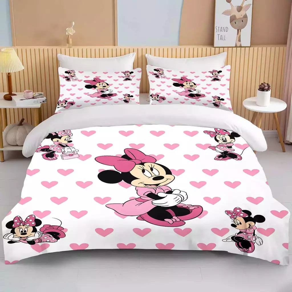 Disney-Minnie Mouse Impresso Conjunto de Cama para Crianças e Adultos, Capa de Edredão, Consolador, Fronha, Rosa, Rei, Amor, Desenhos Animados, Meninos, Meninas, Adultos, Presente