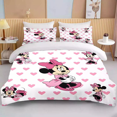 Disney-Minnie Mouse Impresso Conjunto de Cama para Crianças e Adultos, Capa de Edredão, Consolador, Fronha, Rosa, Rei, Amor, Desenhos Animados, Meninos, Meninas, Adultos, Presente