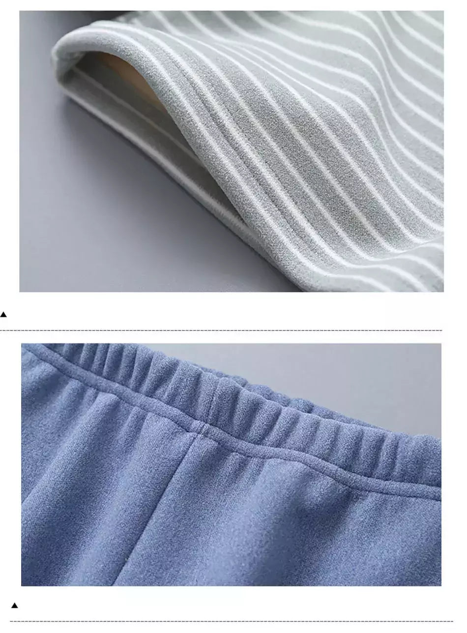 Conjuntos de pijama listrado forrado de pelúcia para crianças, aconchegante, caloroso, projetado para outono e inverno, homewear, adequado para crianças, uso diário e sono