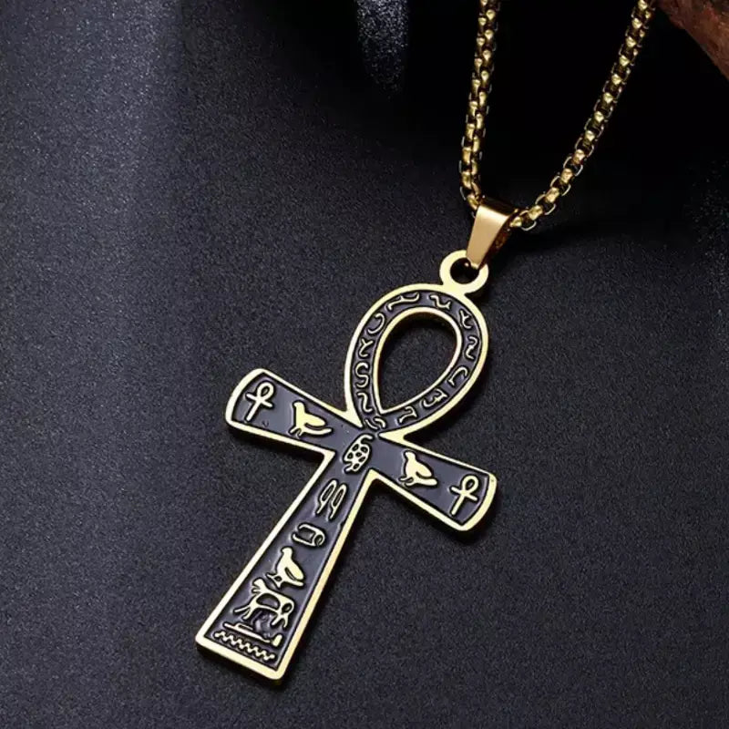 Retro aço inoxidável antigo egípcio ankh cruz totem pingente colar para homens e mulheres faraó vida chave amuleto jóias