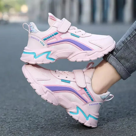 Crianças casuais rosa meninas sapatos de couro moda para 7-15y leve correndo jovens estudantes crianças esportes sapato da menina nbgaga