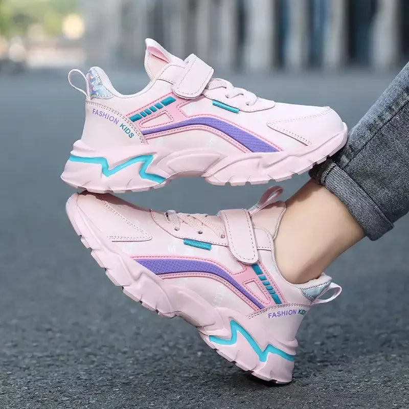 Crianças casuais rosa meninas sapatos de couro moda para 7-15y leve correndo jovens estudantes crianças esportes sapato da menina nbgaga