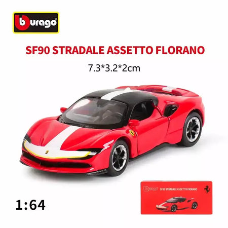 Coleção Ferrari Bburago 1:64 - modelos fundidos em liga LaFerrari 458 Enzo SF90, mini carros de simulação, conjunto de presente para adultos e crianças