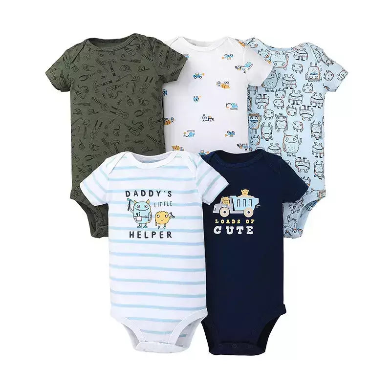 Baby Boy e Girl's Summer Macacões, Bodysuit Toddler, 100% Algodão, Conjunto de Roupas Recém-nascidas, Macacão Infantil, 6-24 Meses, 5Pcs por Lote