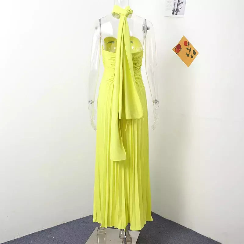 Vestido longo plissado sem alças feminino, Elegante, Sem alças, Fita, Plissado, Sexy, Sem mangas, Sem encosto, Lady, Festa à noite, Novo, Verão, 2022