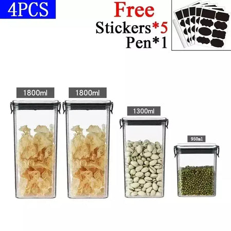 Conjuntos de cozinha empilháveis selados, 460-1800ml, caixa de plástico para armazenamento de alimentos, garrafa multigrãos, frutas secas, chá, recipientes de armazenamento
